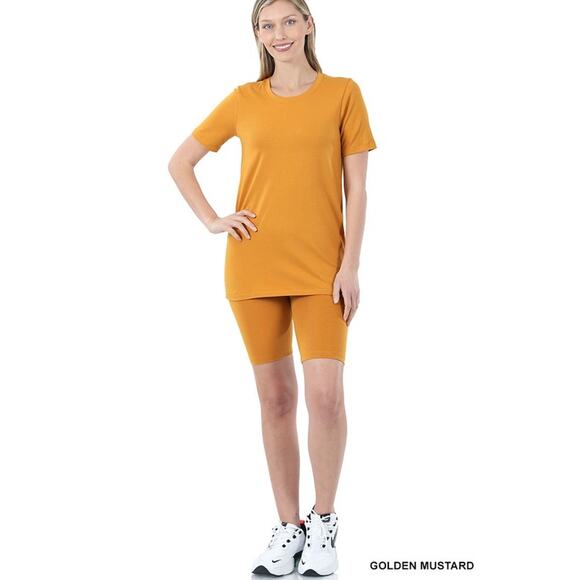 Cotton Crew Neck Short Sleeve top & biker Shorts set (Golden Mustard)-Large - Picture 1 of 3